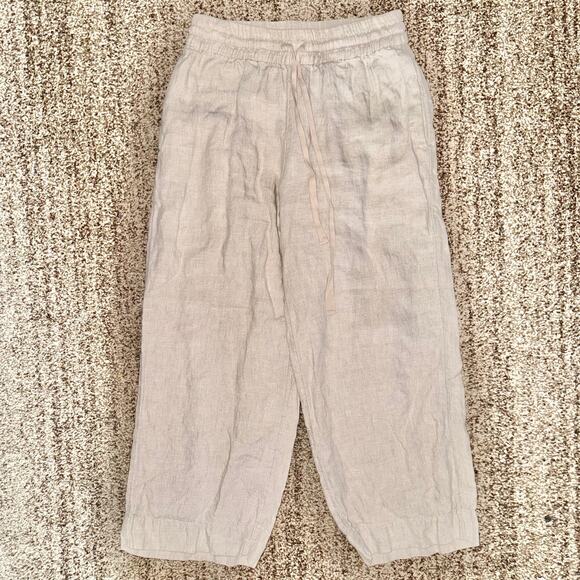 Women's 100% Pure Linen Loose Fit Summer Pants Khaki Brown Small - Picture 1 of 10